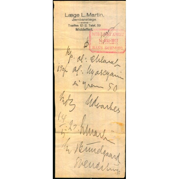 Recept - L. Martin - Middelfarts Apothek - 14 - 5 - 1927