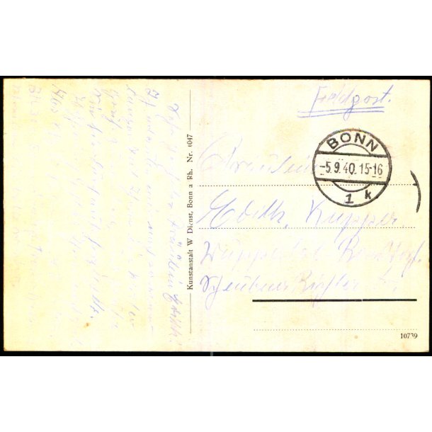 Tysk Feldpostkort - Bonn  5 - 9- 40