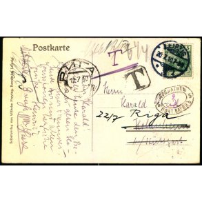 Efterporto - Postkort til Stuttgart - Riga - T 6 c - 20 - 7 - 10