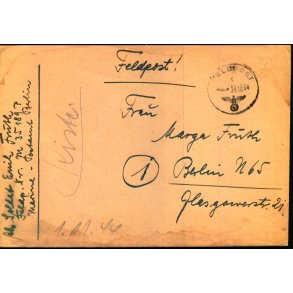 Tysk Feldpostbrev - Feldpoststempel 28 - 10 - 44 - Feldpost No. 35189 P - Til Berlin
