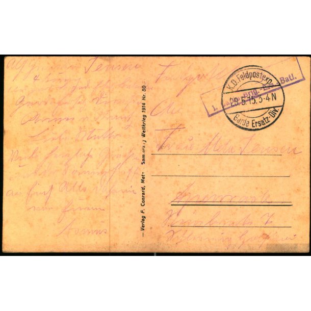 Feldpost - K.D. Feldpostxped.   29 -5 -15 - Til Apenrade - Billedside : St. Mihiel