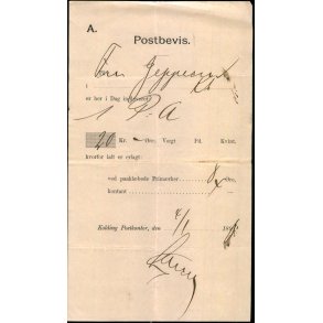Postbevis - P. A.  - Kolding 4 - 1 - 1898