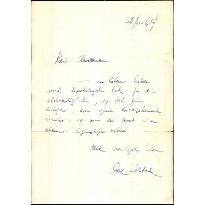 Autograf - Brev fra Skuespiller  Ood Wolstad - 1964