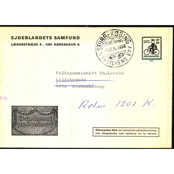 Brev - Retur 1201 K. - 1 - 12 - 76 -  Brugt