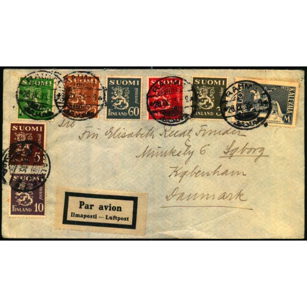 Luftpost Brev fra Finland til Danmark - 28 - 9 - 1935