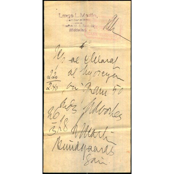 Recept - L. Martin - Middelfarts Apothek - 26 - 3 - 1928