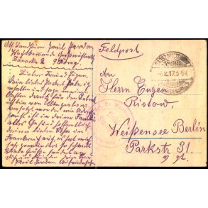 Feldtpost - 6 - 8- 17 - Til Berlin  - Forside : Gross Wusterwitz