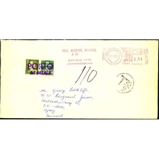 Efterporto - Brev fra Syd Africa  13 - 12 - 1972 - Efterporto  110 re