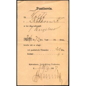 Postbevis - Pengebrev - Koldingf 21 - 3 -1897