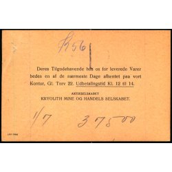 Kryolith Mine og Handels Selskabet - Kbh.K  - u/n - Brugt. - Hul fra Snor !