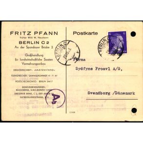 Censurkort fra Tyskland -  20 - 10 - 43 - Til Danmark