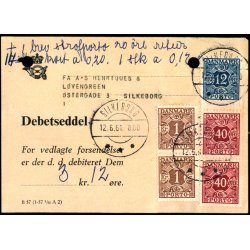 Efterporto - Debetseddel Silkeborg 12 - 6 - 61 -  3 kr. 12 re + 1 brev Strafporto 20 re Retur m.m.