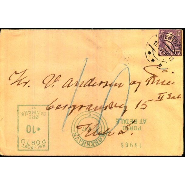 Efterporto - Brev til Kbenhavn S.  11 - 9 - 1947 - Efterporto 10 re.