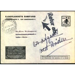 Brev til Sor 29 - 7- 75 - Retur afs. - Er afgaaet ved Dden - Adrasaten findes ikke ! - Brugt