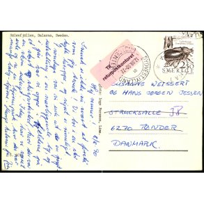 Postkort fra Sverige 9 - 8- 90  - Til Tnder - Returpostkontoret   - Flyttet !