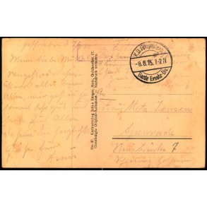 Feldpost - K.D. Feldpostxped.   8 -8 -15 - Til Apenrade - Billedside : Combres