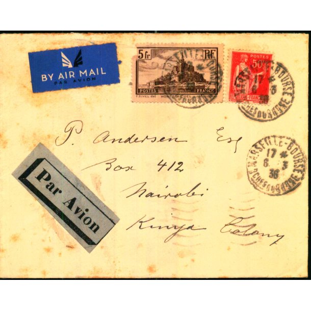 Luftpost Brev fra Frankrig til Kenya - 6 - 3 - 36