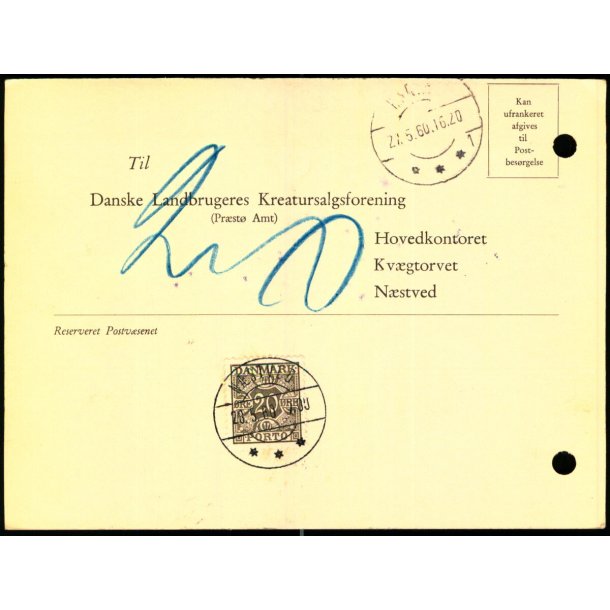 Efterporto - Tryksagskort til Nstved 20 - 5- 60