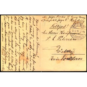 Feldpost - Ratzeburg  12 -6 - 15  - Til Dstrup - Tnder - Billedside : Ratzeburg