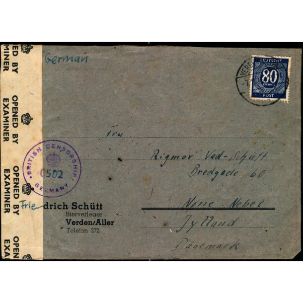 Efterkrigs Censurbrev fra Tyskland  7 - 11 - 46 - Til Nrre-Nebel