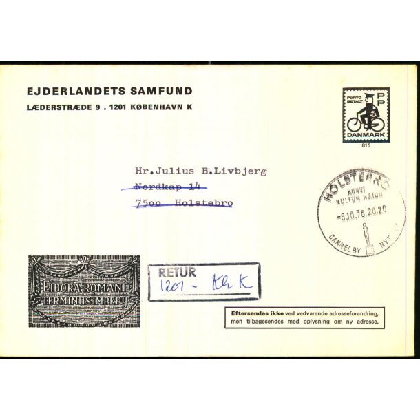 Brev - Retur 1201 K. 6 - 10 - 76 -  Brugt