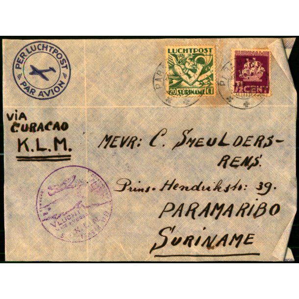 Luftpost Brev fra Suriname - 21 - 9 - 1939