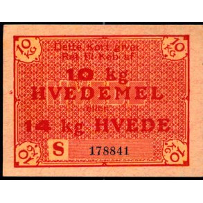 Rationeringsmrke 2. V.Krig - 10 Kg. Hvedemel eller 14 kg. Hvede