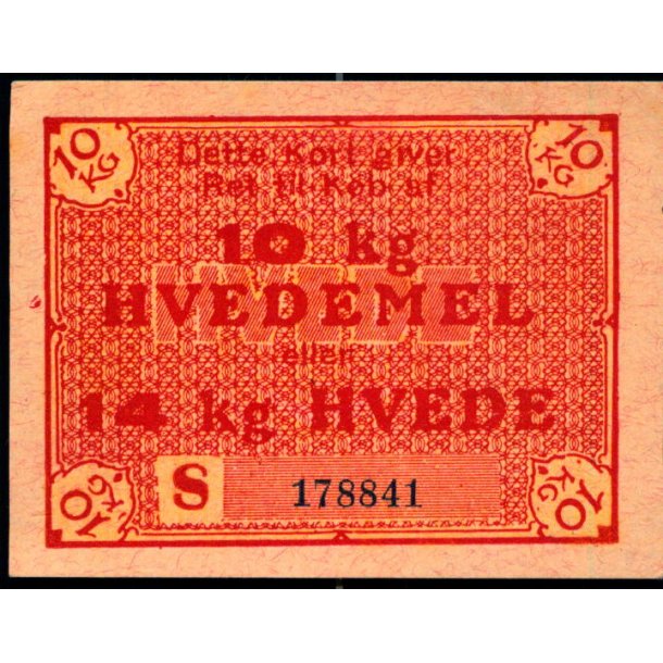 Rationeringsmrke 2. V.Krig - 10 Kg. Hvedemel eller 14 kg. Hvede