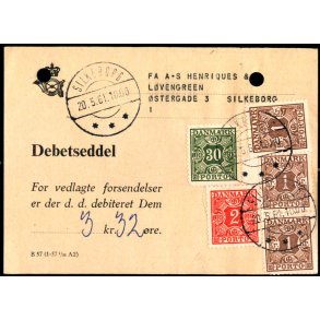 Efterporto - Debetseddel Silkeborg 20 - 5 61 -  3 kr. 32 re - Arkivhuller!