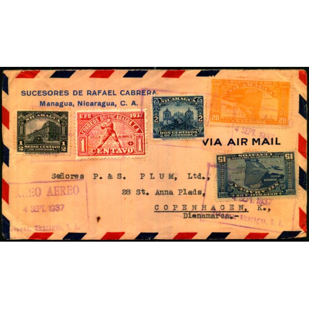Luftpost Brev fra Nicoragua til Danmark - 4 - 9 - 37