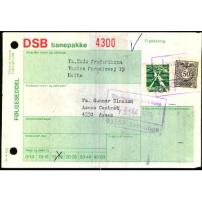 Banepakke DSB - Flgeseddel - 2 - 2 - 79 - 1x21 Kr. - 1x50 re - Stemplet