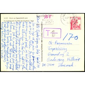 Efterporto - Postkort fra Tyskland 8 - 10 - 79   til  Hillerd - Efterporto 170 re