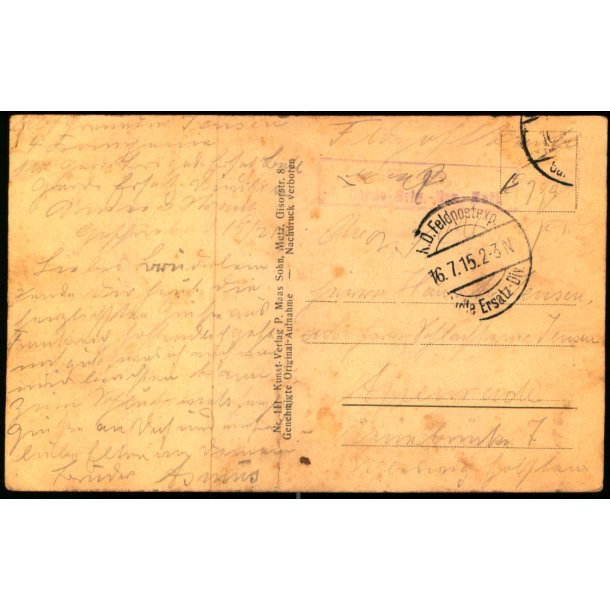 Feldpostkarte - K.D. Feldpostxped.   16 -7 -15 - Til Apenrade - Billedside : Fey nach der Schlacht.