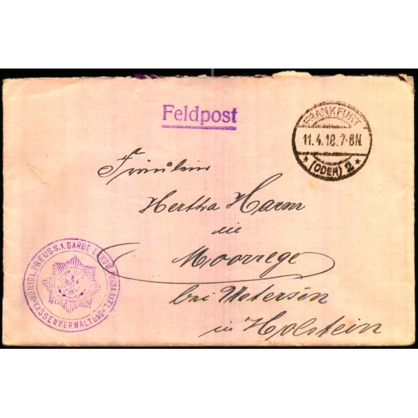 Feldpost - D. Feldpost  11 - 4  -18 - Til Holstein - Med Indhold !