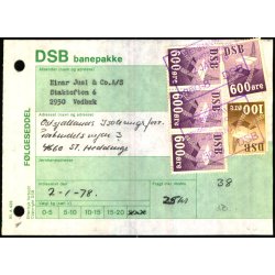 Banepakke DSB - Flgeseddel - 2 - 1 - 78 - 4x600 re - 1x100 re - Stemplet