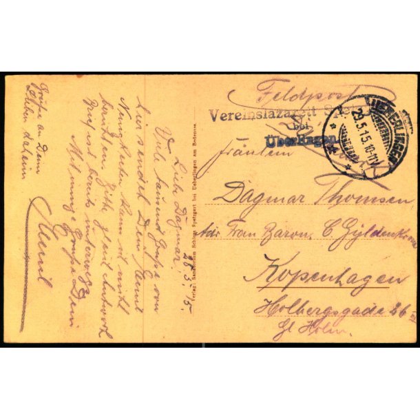 Feldpost - Ueberlinger 25 -5  - 15  - Til Kbenhavn  - Billedside : Sanatorie Schloss Spetzgart