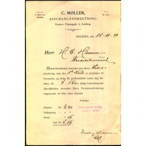 C. M�ller - Assuranceforretning - Kolding 1899