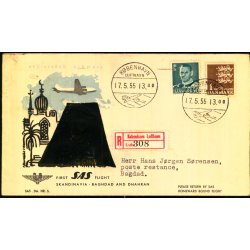 Frsteflyvning - Skandinavien - Bagdad - 17 - 5 -55 - Bagdad-Kuvert - Rift !