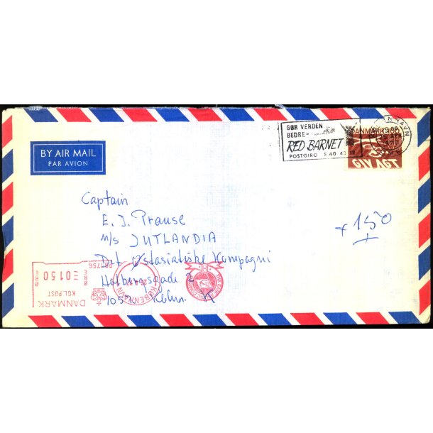 Efterporto - Brev fra Holte til M/S Jutlandia  25 - 4 - 1977 - Efterporto  1,50 re