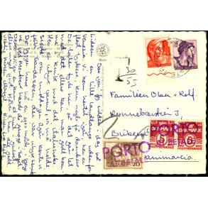 Efterporto - Postkort fra Italien 26 - 8- 67  til Danmark  - Efterporto 30 re.