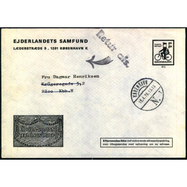 Brev til Kbenhavn N  15 - 2 75 - Retur til afs.  - Flyttet - Brugt