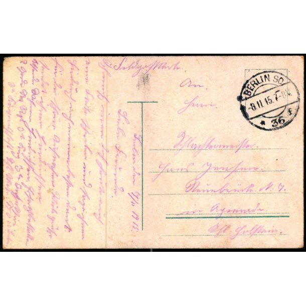 Feldpostkarte - Berlin S.O.   18 - 11 -15 - Til ?  ? - Billedside : Berlin