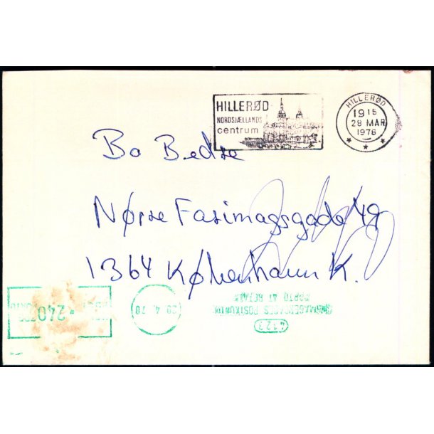 Efterporto - Ufrankeret Brev til Kbenhavn K.   28 - Marts - 1976 - Efterporto 240 re.