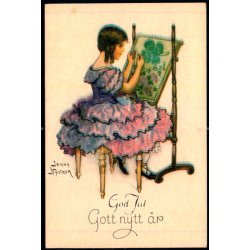 Jenny Nystrm - God Jul - Gott Nytt r - Visitkortformat - A.Eliasson u/n - Ubrugt