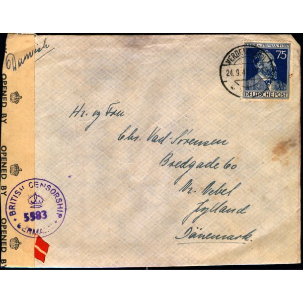  Efterkrigs Censurbrev fra Tyskland  24 - 9 - 47 - Til Nrre-Nebel