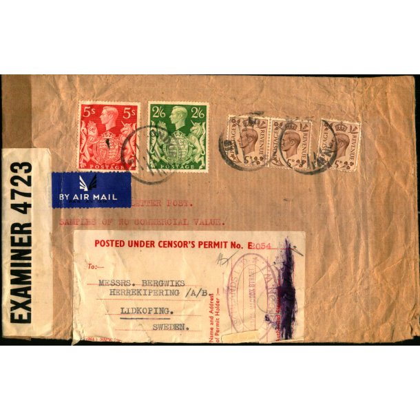Luftpost - Censurbrev fra England  ? ? - Til Sverige