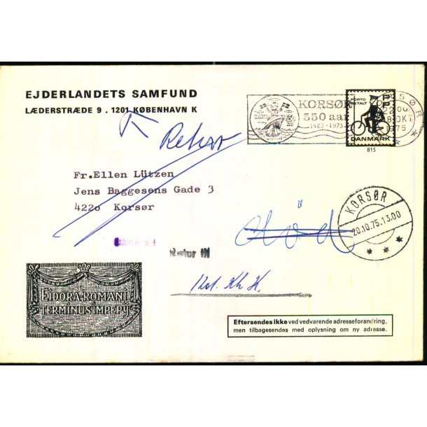 Brev - Retur - Dd - 20 - 10 - 75  -  Brugt