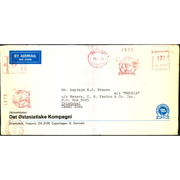 Efterporto - Brev fra Kbenhavn til M/S Melonia 30 - 7 - 1975 - Efterporto  1,00 re