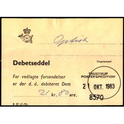Efterporto - Debetseddel Trustrup  21 Okt. 1983 -  21 kr. 80 re 