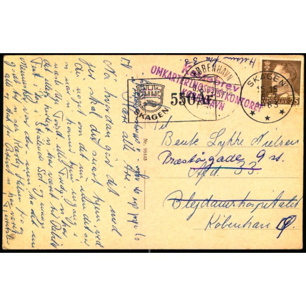 Postkort fra Skagen 6 - 7- 63    - Til Kbenhavn  - Kassebrev - Omkarteringskontoret - Kbenhavn